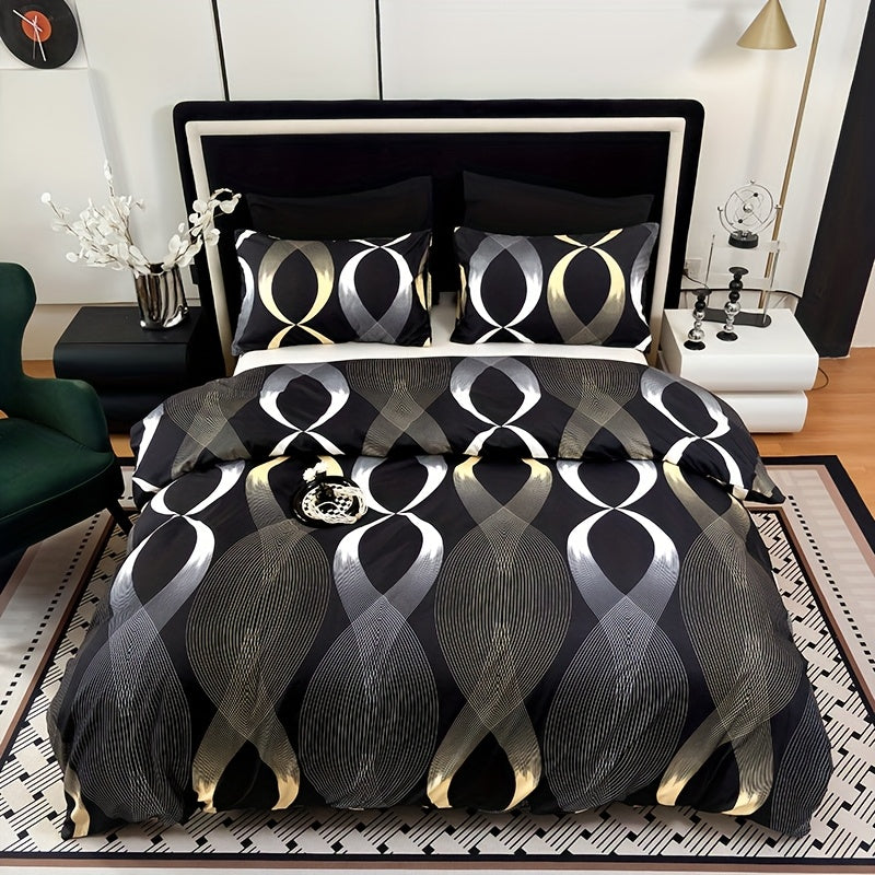 2pcs/3pcs Simple Yellow And White Geometry Arc Texture Printing Duvet Cover Set (1 Duvet Cover+2 Pillowcases Without Pillow Core), At Home Dormitory Queen King Size Room Decor