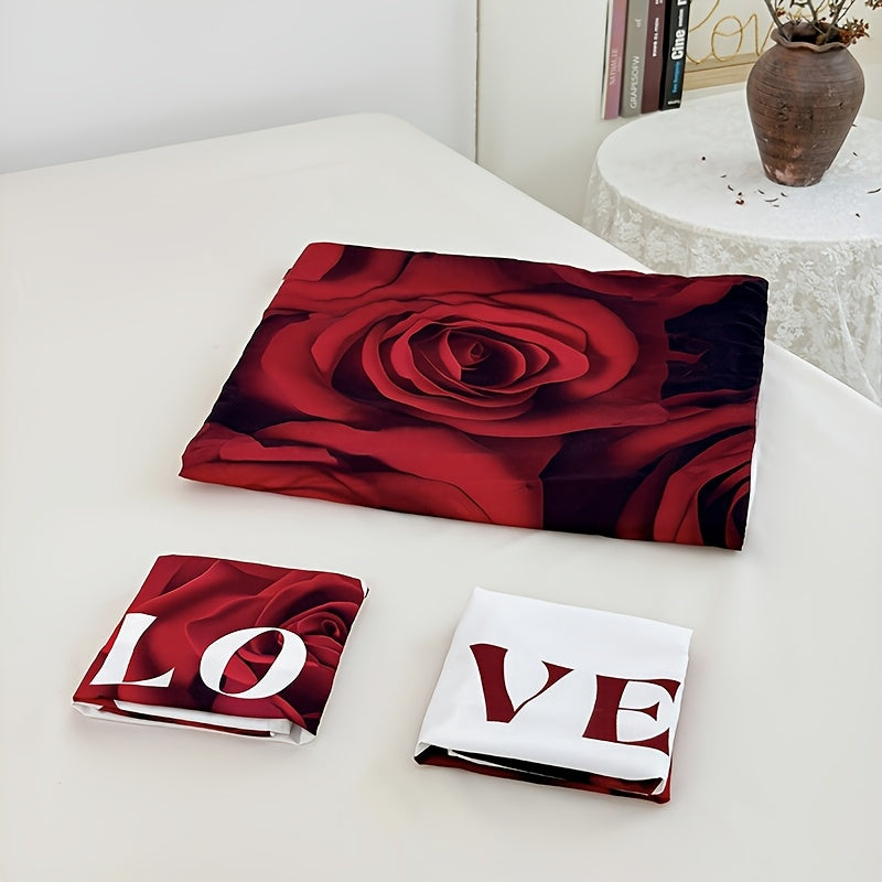 3pcs Red And White Love Heart Duvet Cover Set(1 Duvet Cover+2 Pillowcases Without Pillow Core), Bedroom Domitory High Definition Digital Printing Room Decor Mothers Day Gift