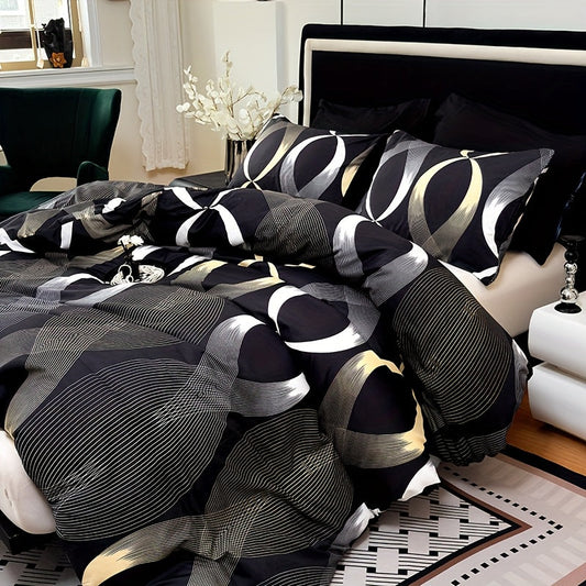 2pcs/3pcs Simple Yellow And White Geometry Arc Texture Printing Duvet Cover Set (1 Duvet Cover+2 Pillowcases Without Pillow Core), At Home Dormitory Queen King Size Room Decor
