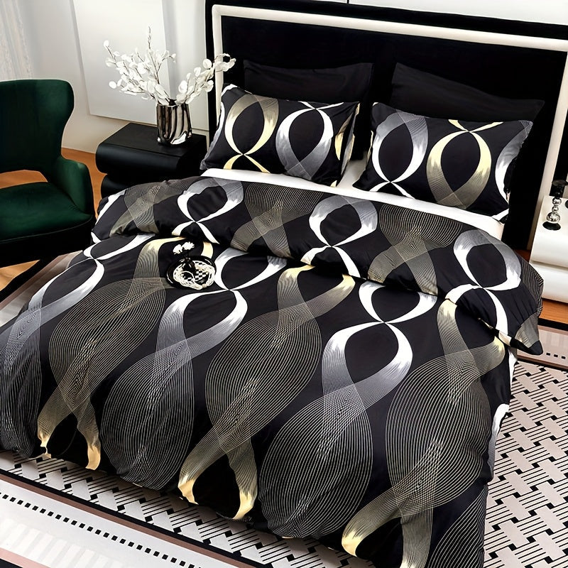 2pcs/3pcs Simple Yellow And White Geometry Arc Texture Printing Duvet Cover Set (1 Duvet Cover+2 Pillowcases Without Pillow Core), At Home Dormitory Queen King Size Room Decor