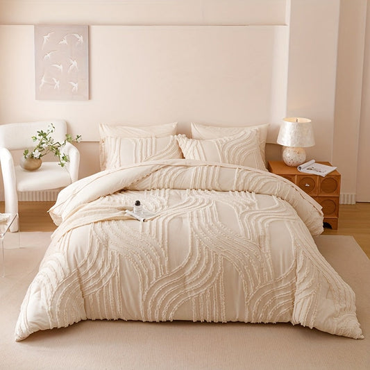 3pcs Light Luxury Simple Geometry Plaid Cut Flowers Quilt Cover Set (1 Duvet Cover +2 Pillowcase Without Pillow Core), Bedroom Dormitory Soft Ventilat For All Season