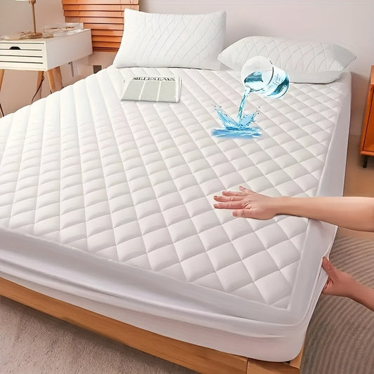 1pc Soft And Comfortable 100% Waterproof Mattress Protector, All-Season Cooling Breathable Noiseless Mattress Pad Cover, Thickened Quilted Mattress Protector Layered Fitted Sheet, Deep Pocket Up to 15" Without Pillowcase And Pillow